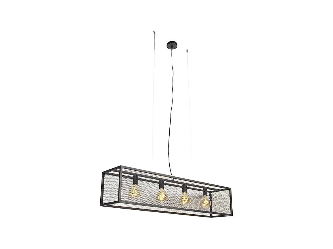 Suspension industrielle noire 118 cm 4 lumières - Cage Mesh