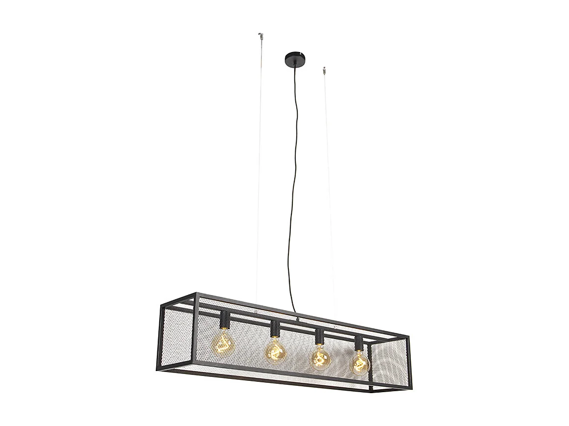 Suspension industrielle noire 118 cm 4 lumières - Cage Mesh