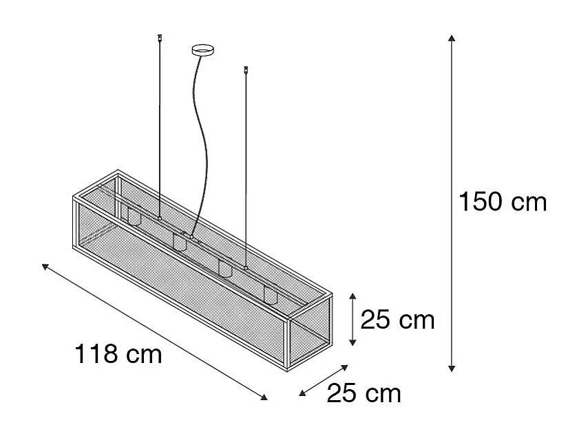 Suspension industrielle noire 118 cm 4 lumières - Cage Mesh