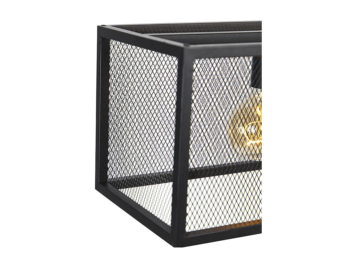 Suspension industrielle noire 118 cm 4 lumières - Cage Mesh