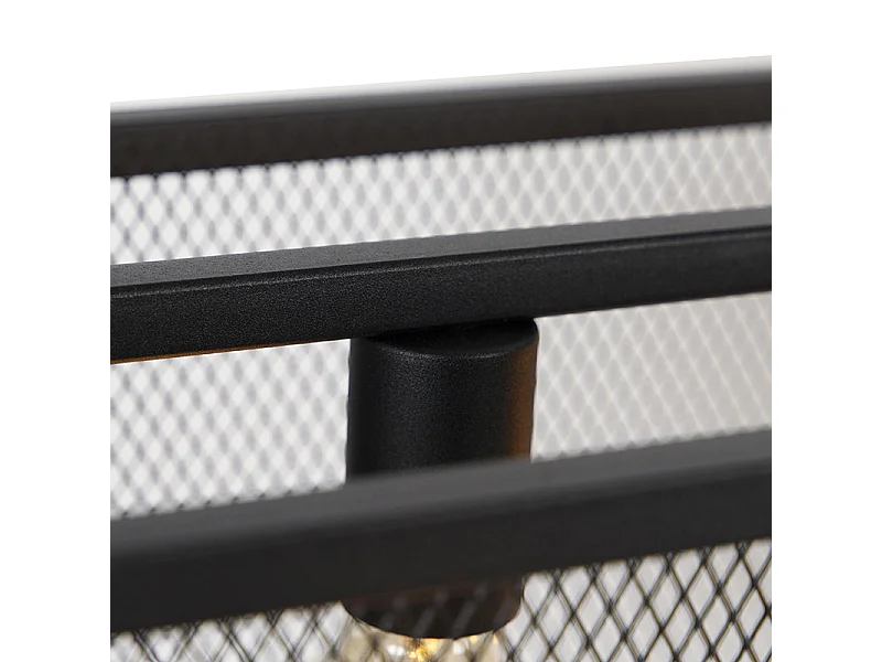 Suspension industrielle noire 118 cm 4 lumières - Cage Mesh