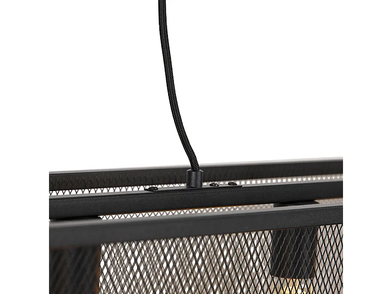 Suspension industrielle noire 118 cm 4 lumières - Cage Mesh
