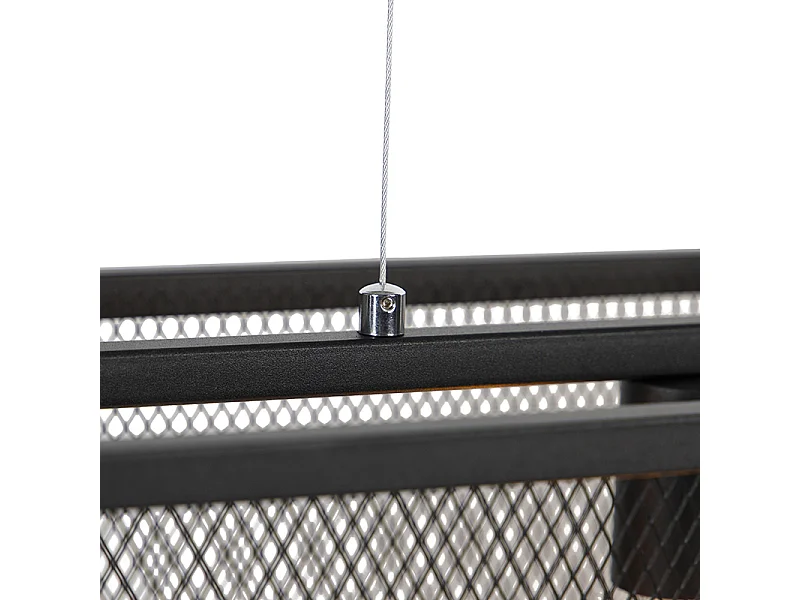 Suspension industrielle noire 118 cm 4 lumières - Cage Mesh