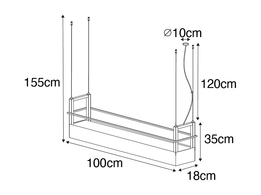 Suspension industrielle noire avec étagère 4 lumières GU10 - Cage Rack
