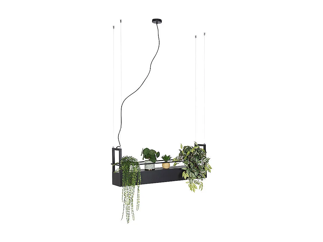 Suspension industrielle noire avec étagère 4 lumières GU10 - Cage Rack