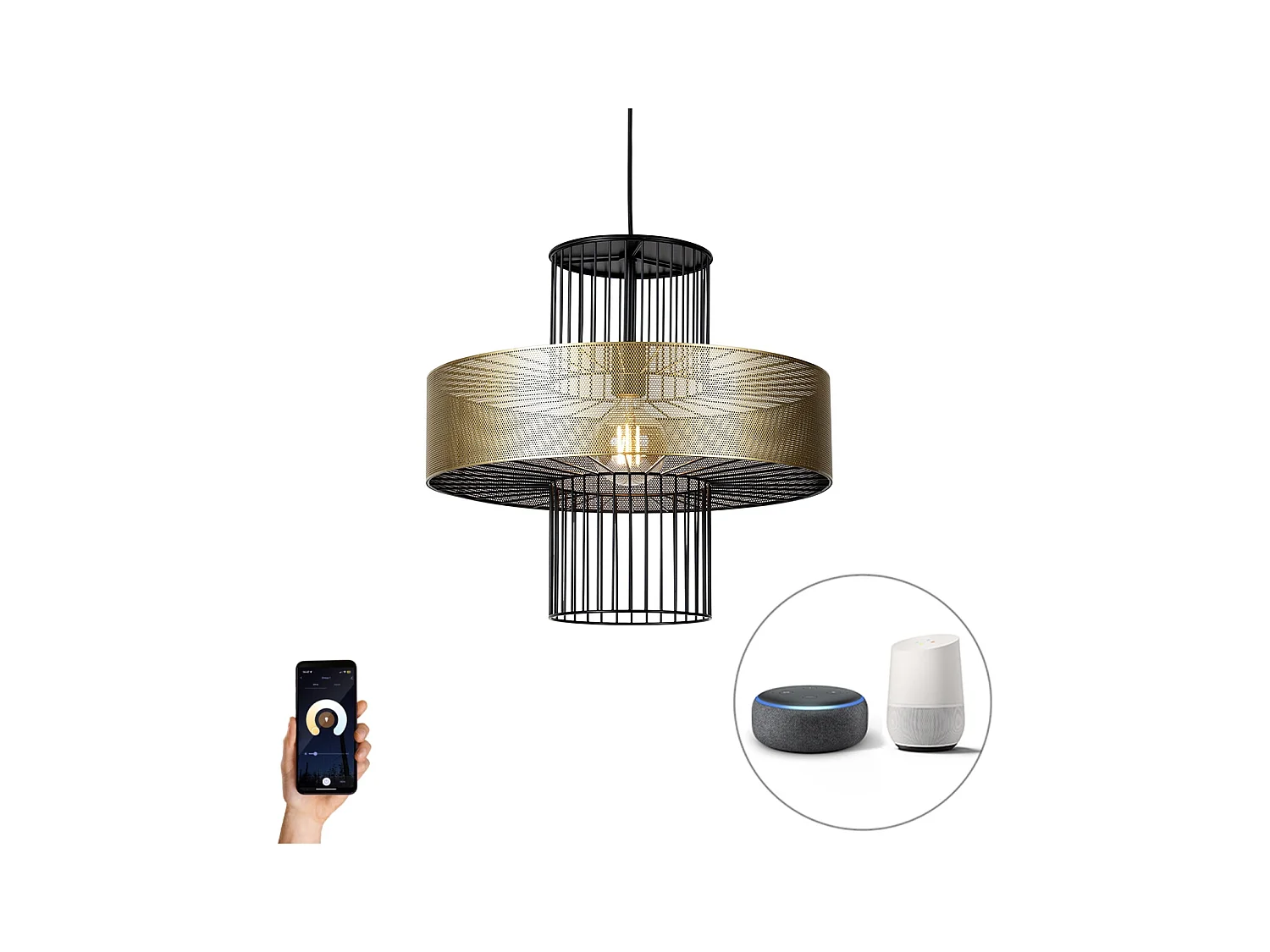 Lampe suspendue intelligente or avec noir 50 cm avec Wifi G95 - Tess