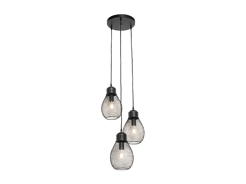 Suspension design noir 3 lumières - Raga