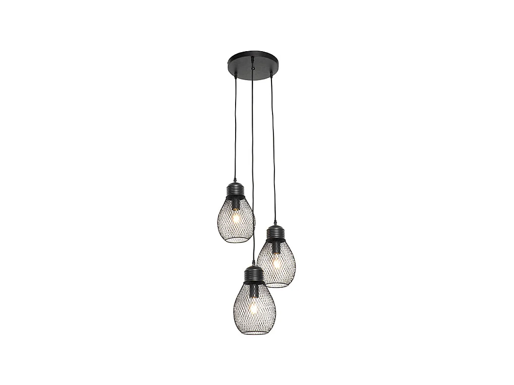 Suspension design noir 3 lumières - Raga