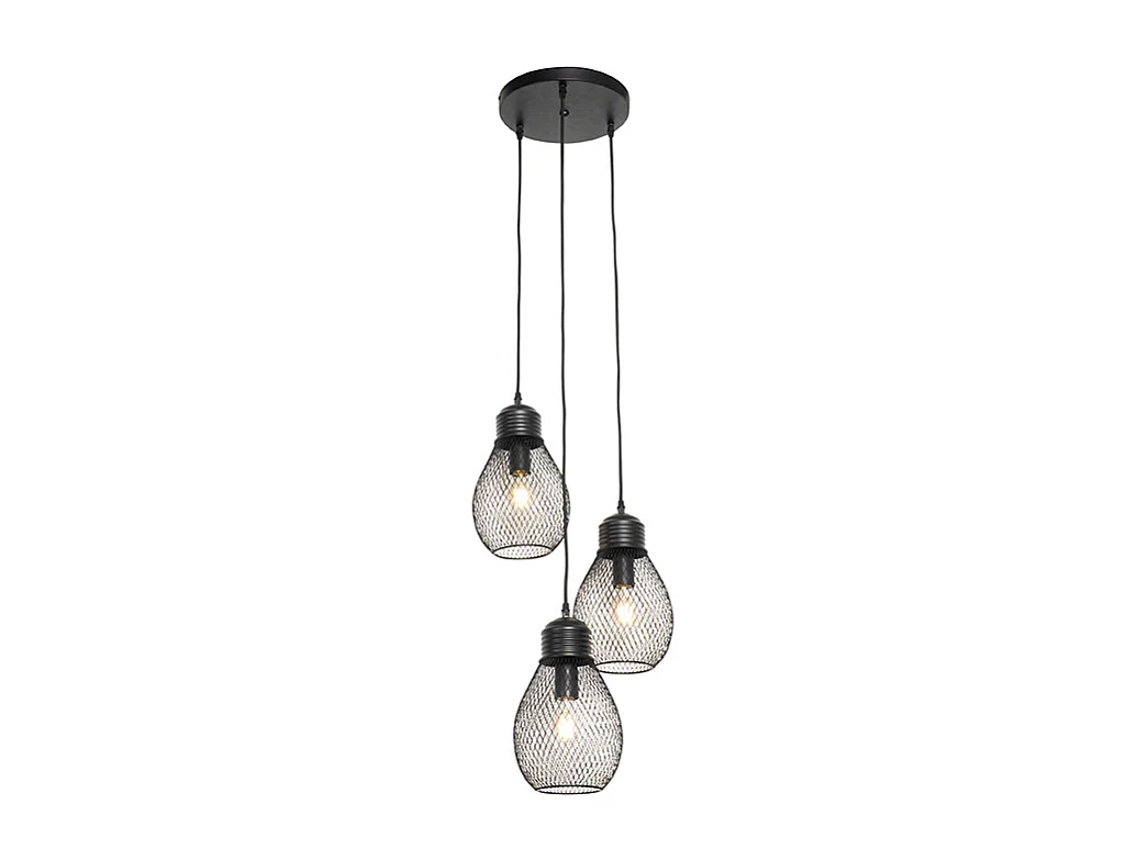 Suspension design noire 3 lumières - Raga