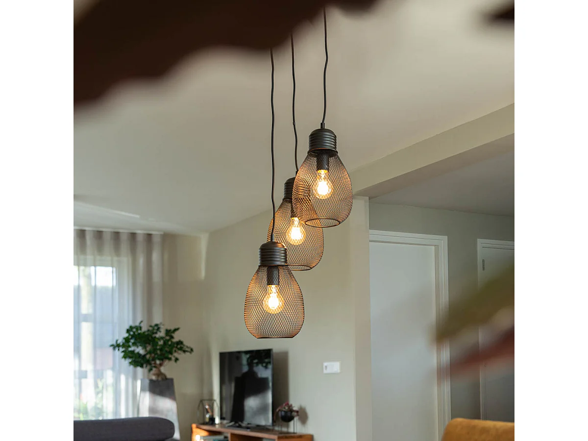 Suspension design noire 3 lumières - Raga