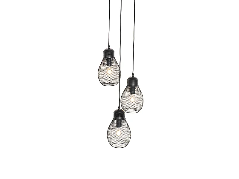 Suspension design noire 3 lumières - Raga