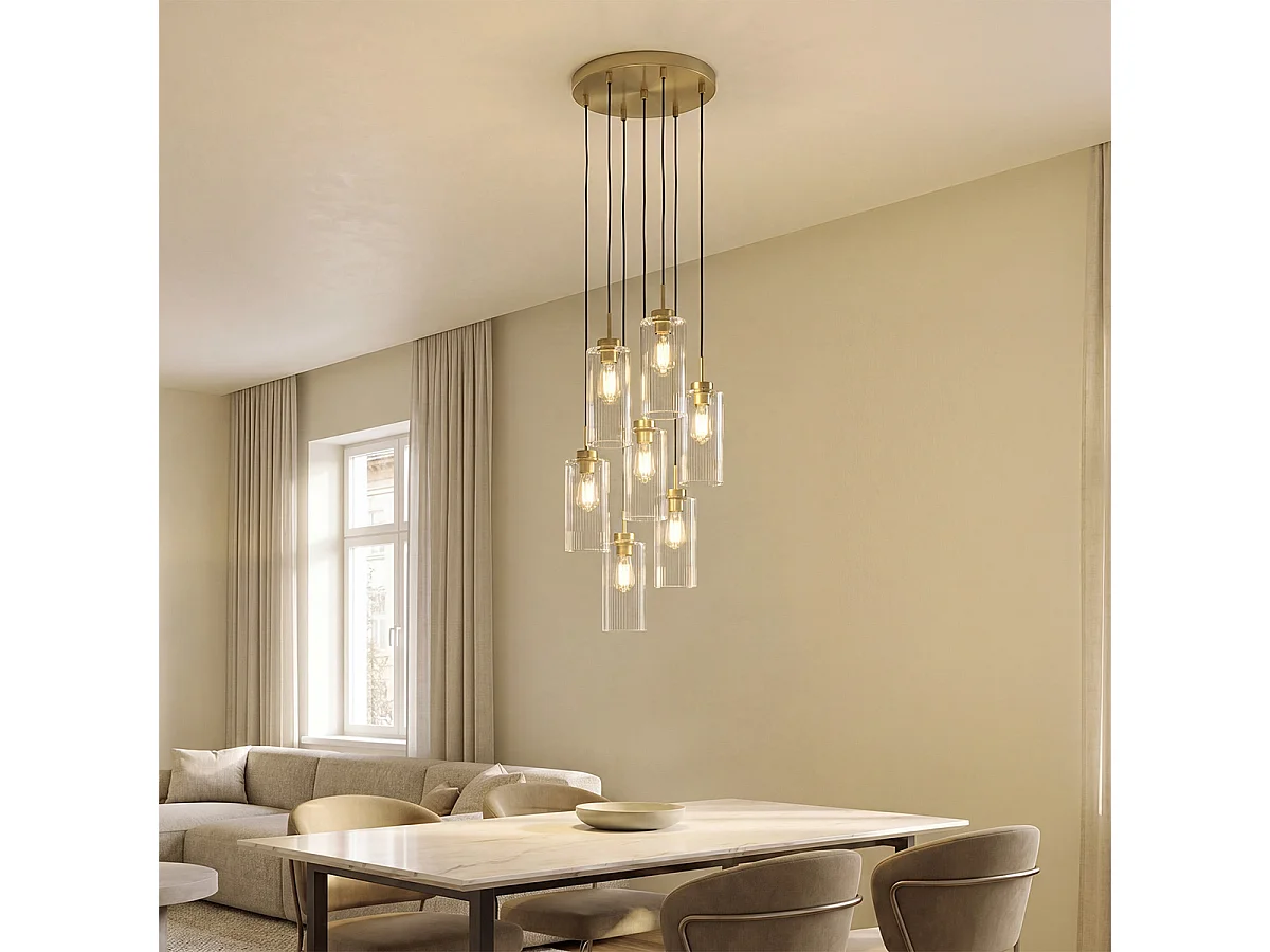 Suspension Art Déco dorée avec verre 7 lumières - Laura