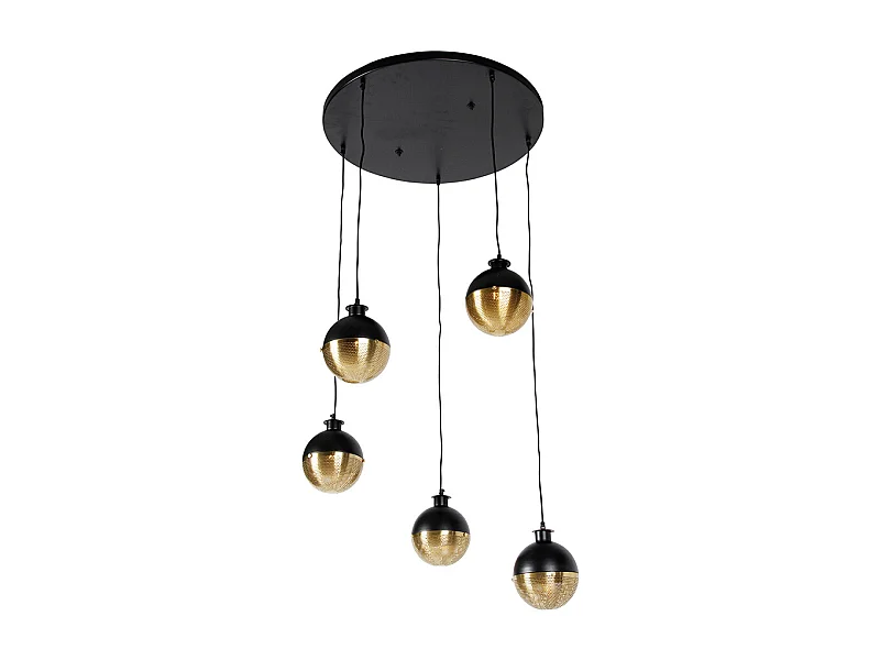 Suspension industrielle noire avec laiton 5 lumières - Haicha