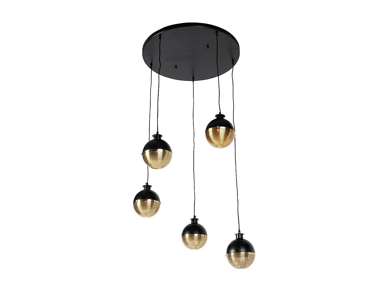 Suspension industrielle noire avec laiton 5 lumières - Haicha