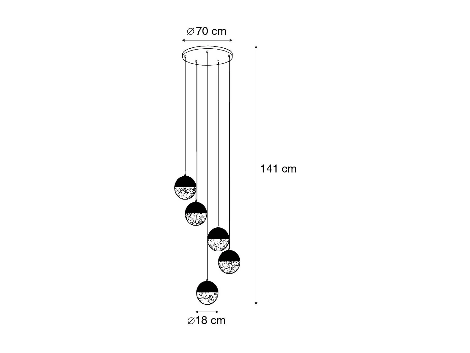 Suspension industrielle noire avec laiton 5 lumières - Haicha