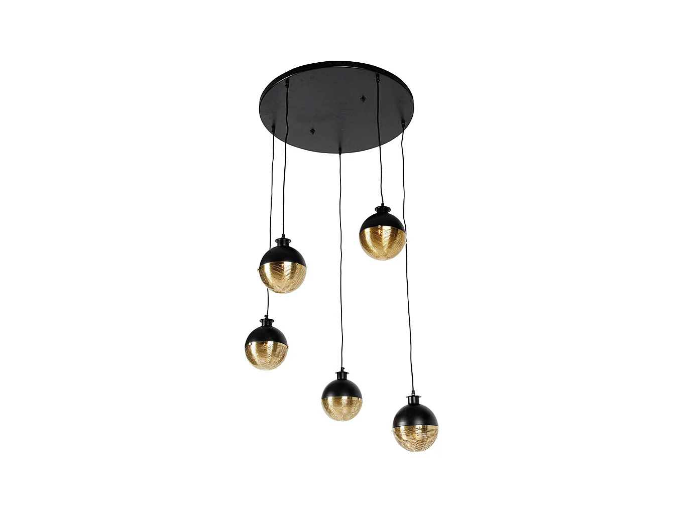 Suspension industrielle noire avec laiton 5 lumières - Haicha