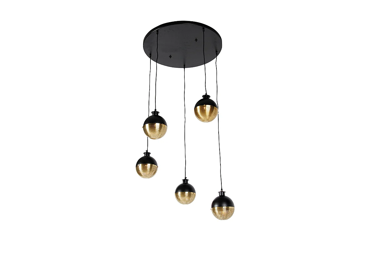 Suspension industrielle noire avec laiton 5 lumières - Haicha