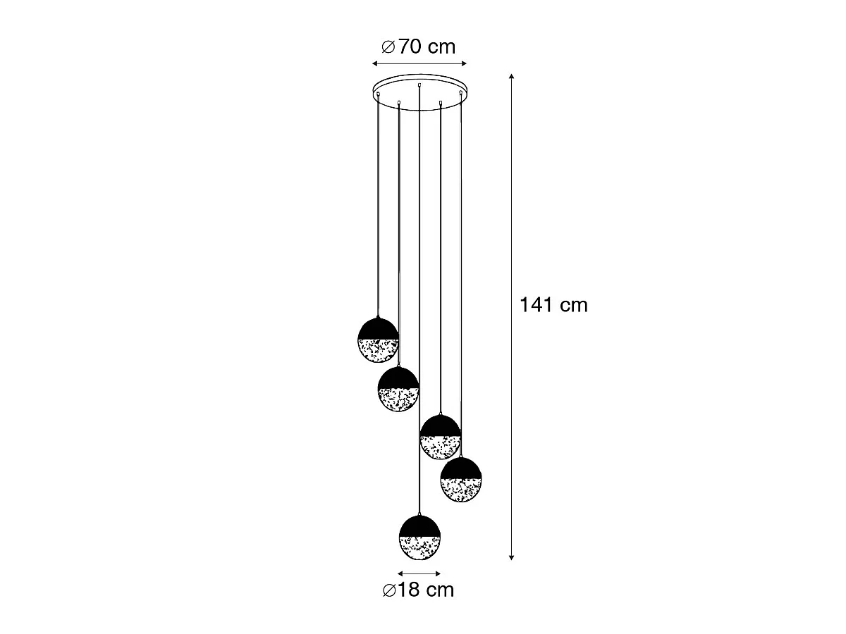 Suspension industrielle noire avec laiton 5 lumières - Haicha
