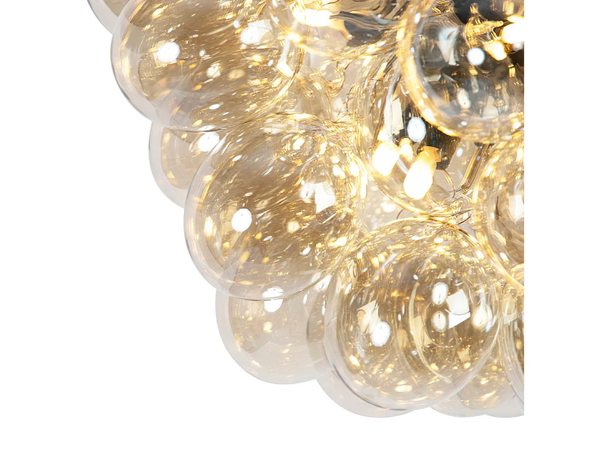 Suspension Art Déco noire avec verre ambré 8 lumières - Uvas