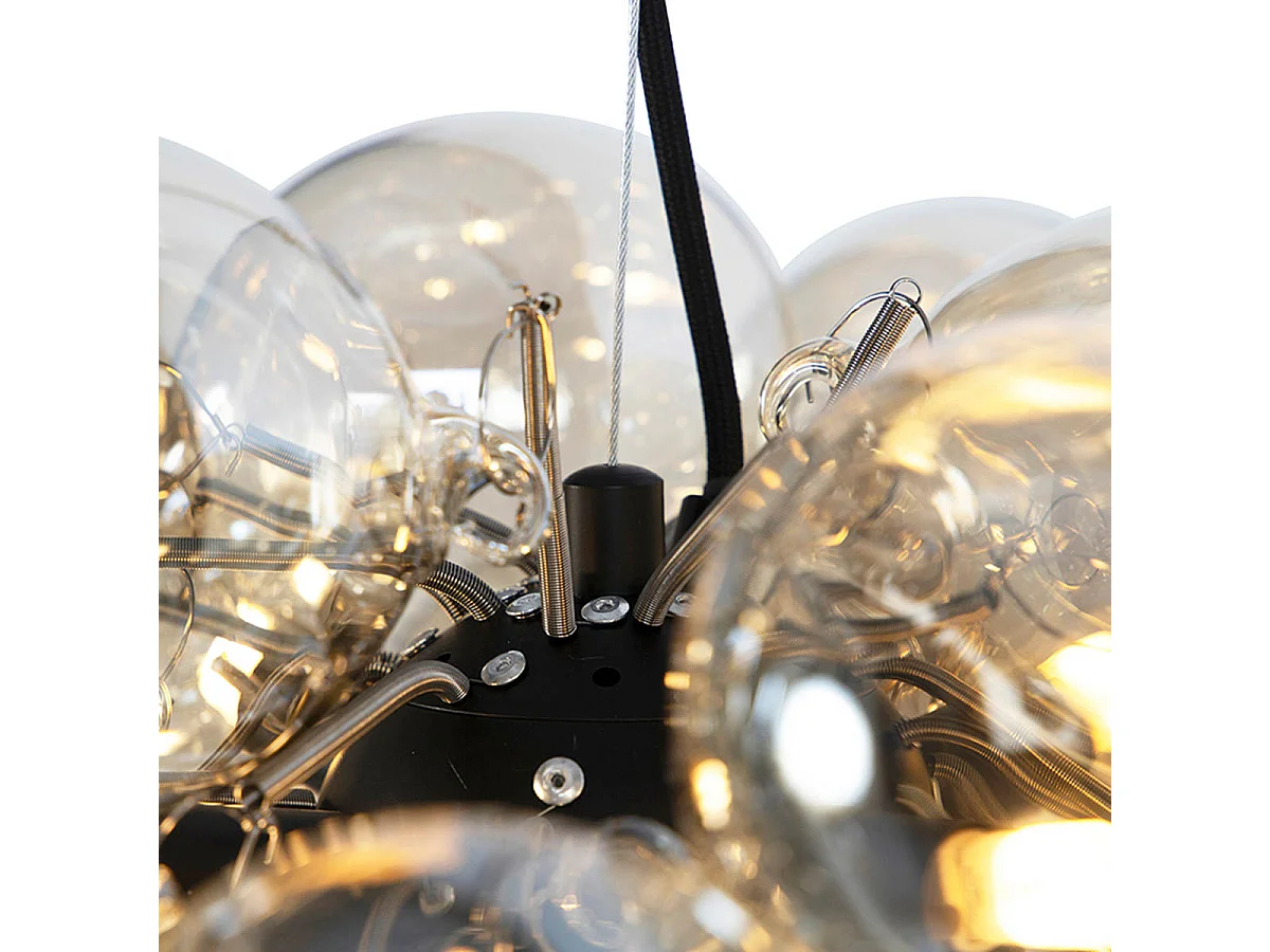 Suspension Art Déco noire avec verre ambré 8 lumières - Uvas