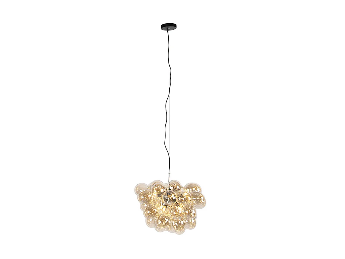 Suspension Art Déco noire avec verre ambré 8 lumières - Uvas
