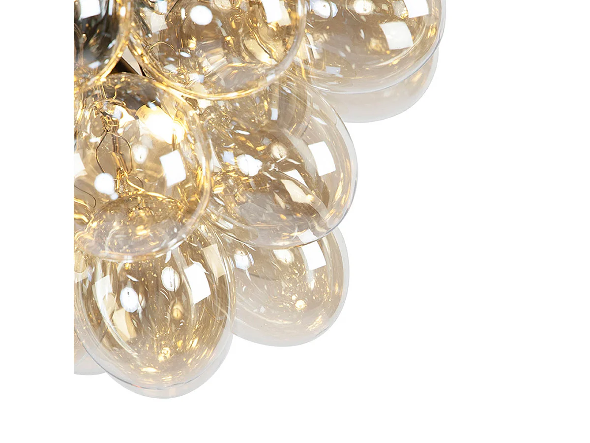 Suspension Art Déco noire avec verre ambré 8 lumières - Uvas