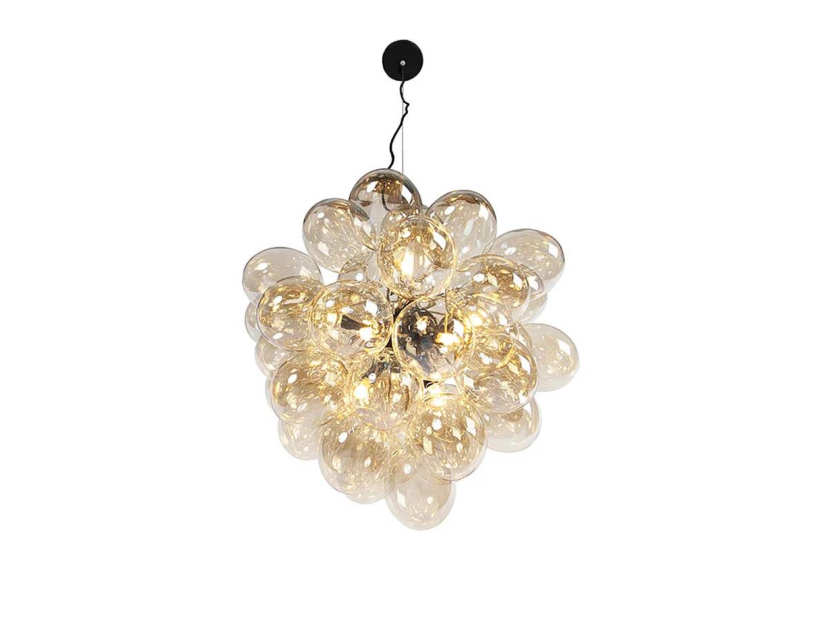 Suspension Art Déco noire avec verre ambré 8 lumières - Uvas