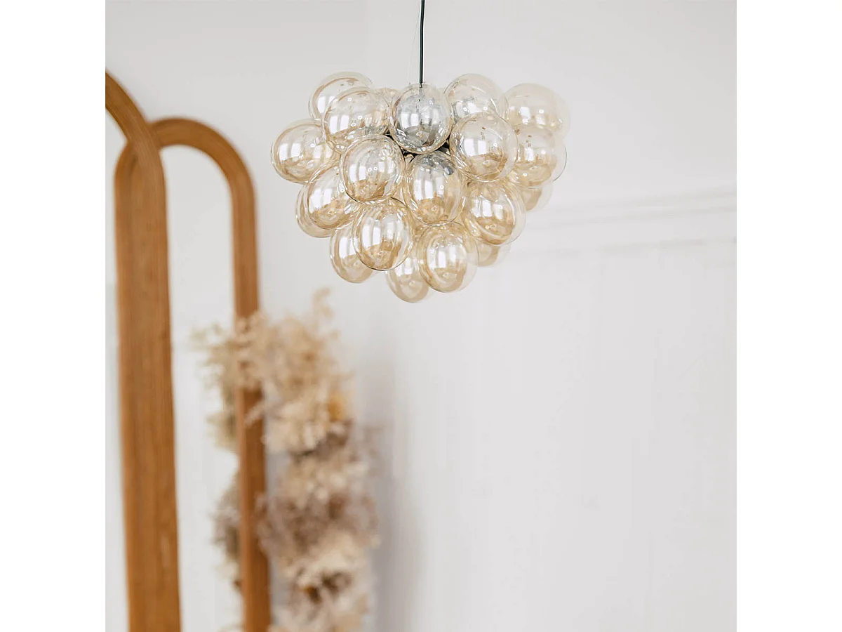 Suspension Art Déco noire avec verre ambré 8 lumières - Uvas