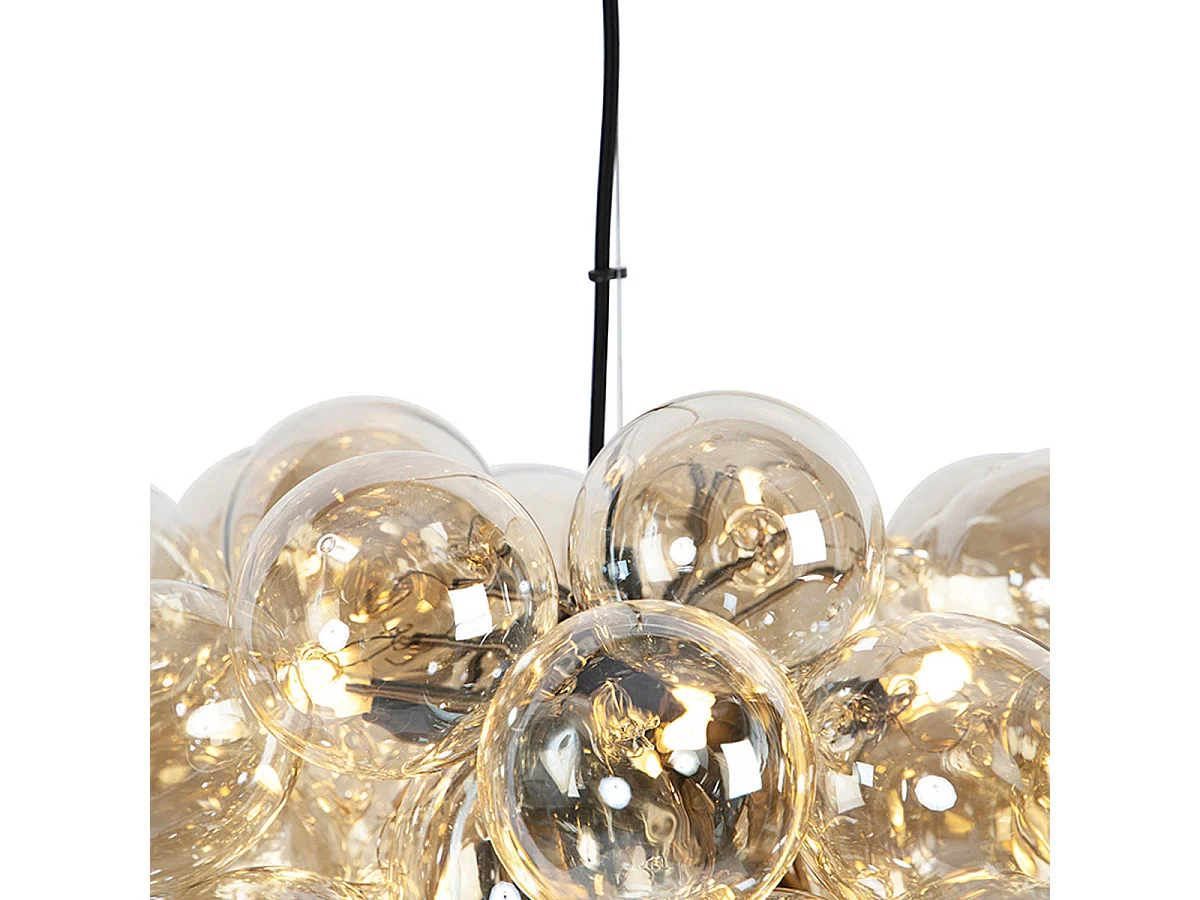 Suspension Art Déco noire avec verre ambré 8 lumières - Uvas
