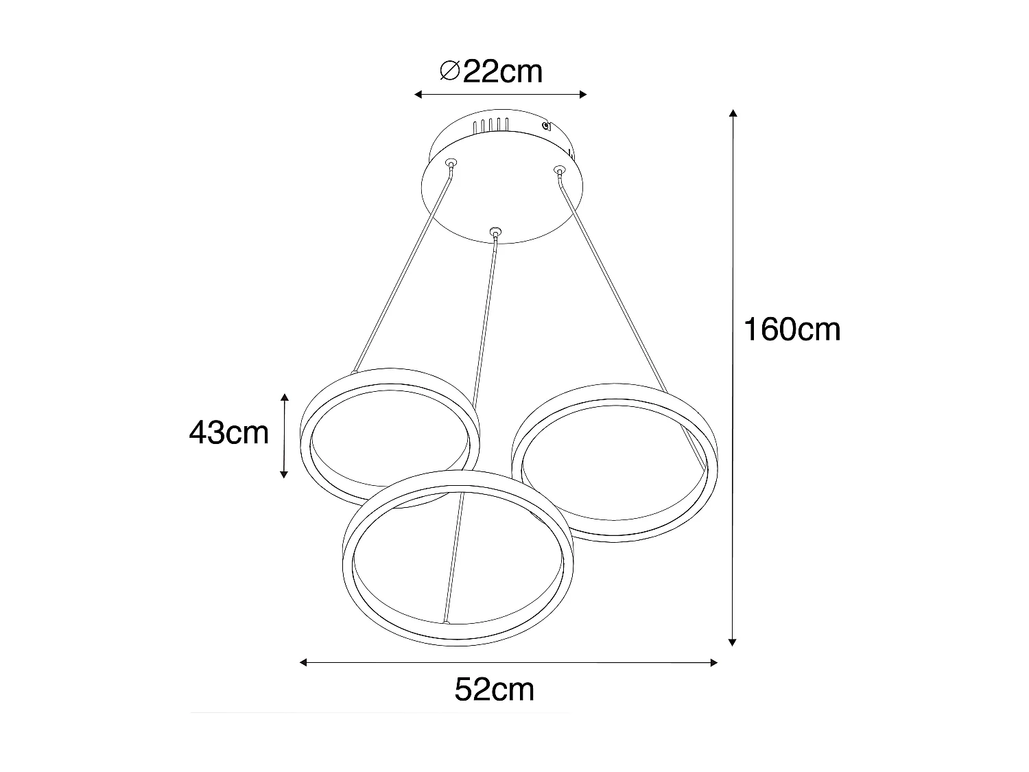 Suspension dorée avec LED à intensité variable 3 niveaux 3 lumières - Rondas