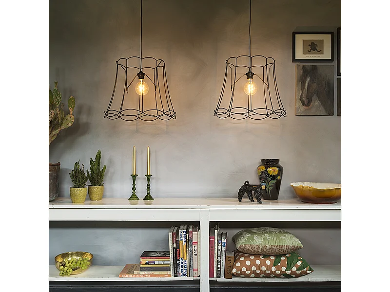 Lot de 2 lampes suspendues rétro noir 50 cm - Granny Frame