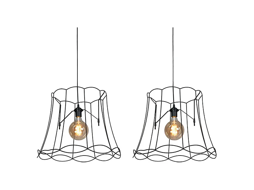 Lot de 2 lampes suspendues rétro noir 50 cm - Granny Frame