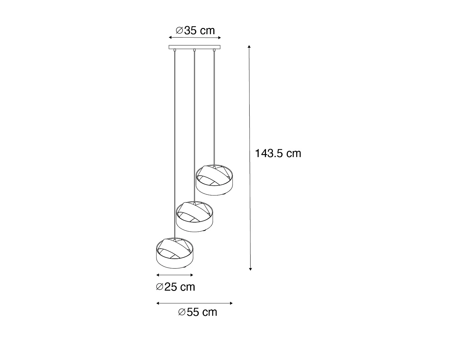 Suspension moderne noire avec blanc 3 lumières - Cloth