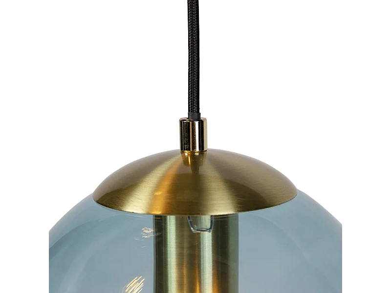 Lampe à suspension Art Déco en laiton avec verre bleu - PALLON