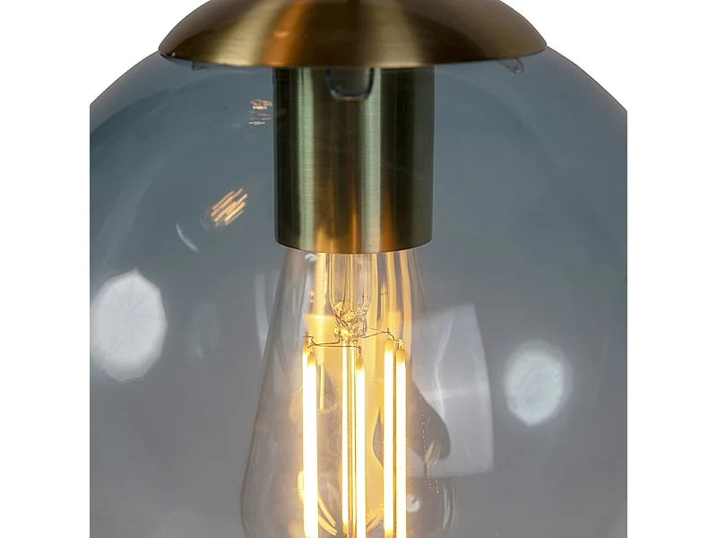 Lampe à suspension Art Déco en laiton avec verre bleu - PALLON