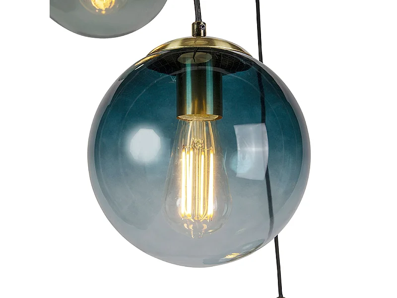 Lampe à suspension Art Déco en laiton avec verre bleu - PALLON