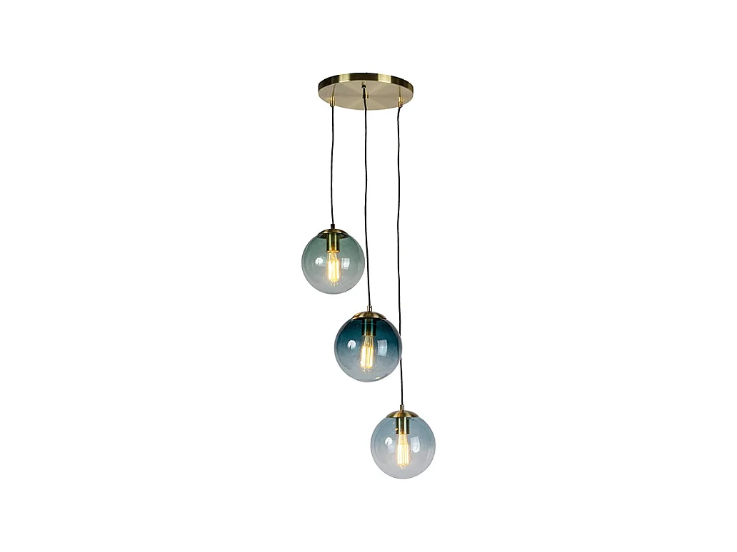 Lampe à suspension Art Déco en laiton avec verre bleu - PALLON