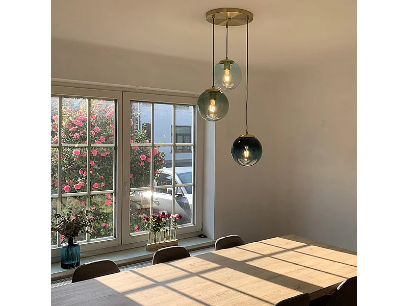 Suspension art déco en laiton avec verre bleu - Pallon