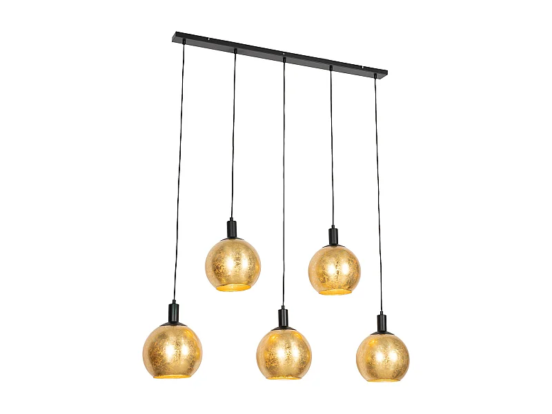 Lampe à suspension design noire verre doré 5 lumières - Bert