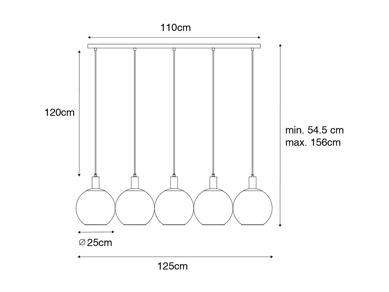 Lampe à suspension design noire verre doré 5 lumières - Bert