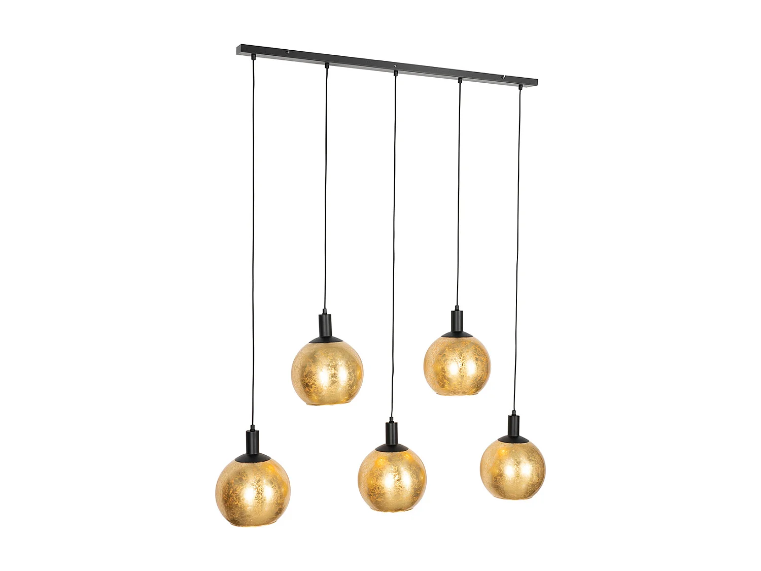 Lampe à suspension design noire verre doré 5 lumières - Bert