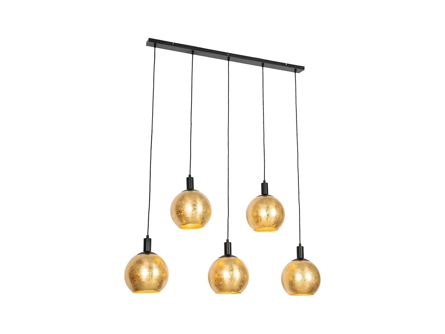 Lampe à suspension design noire verre doré 5 lumières - Bert