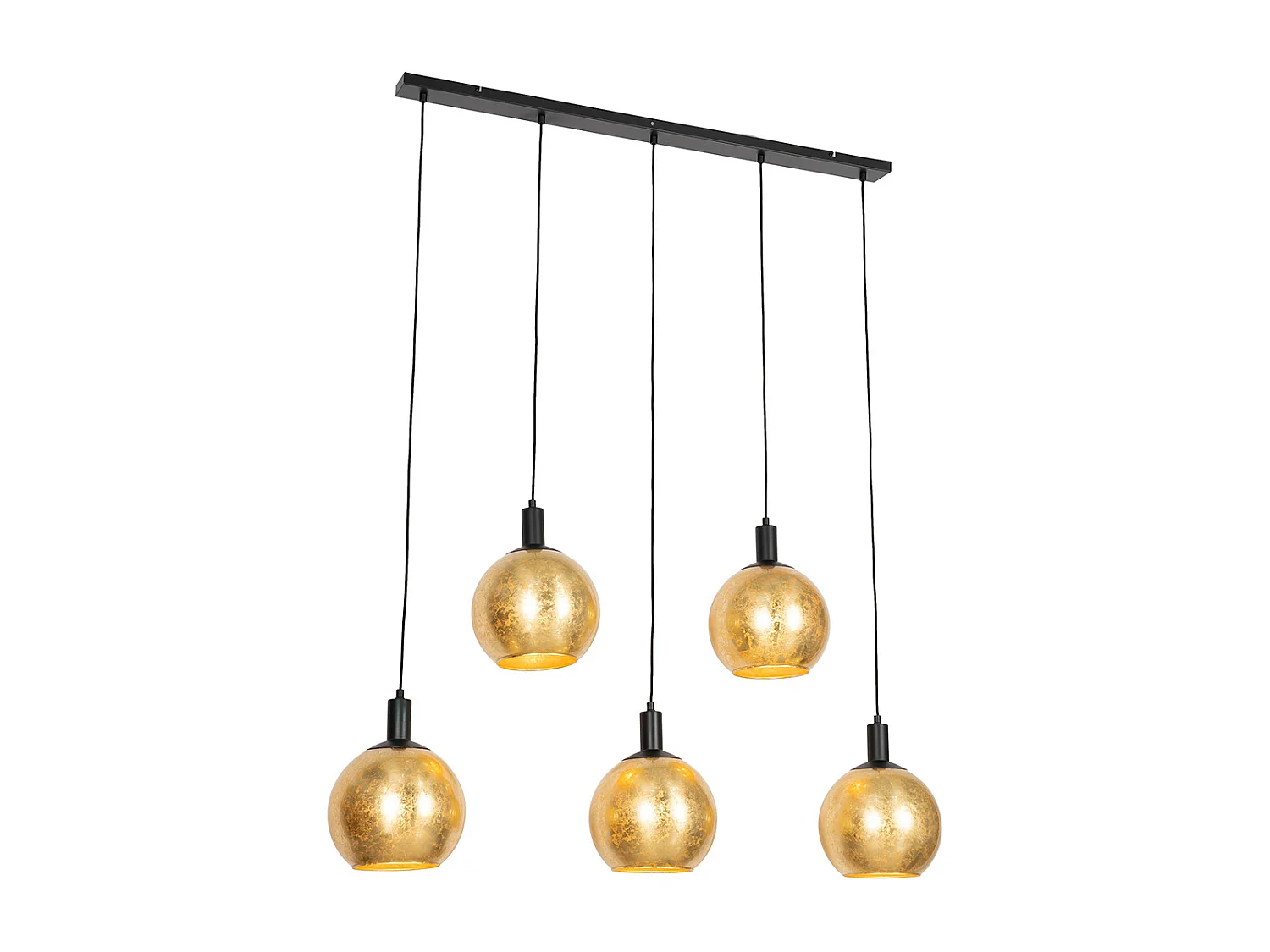 Suspension design noire avec verre doré 5 lumières - Bert