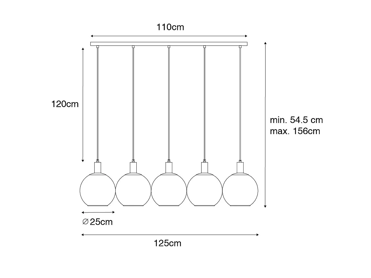 Suspension design noire avec verre doré 5 lumières - Bert