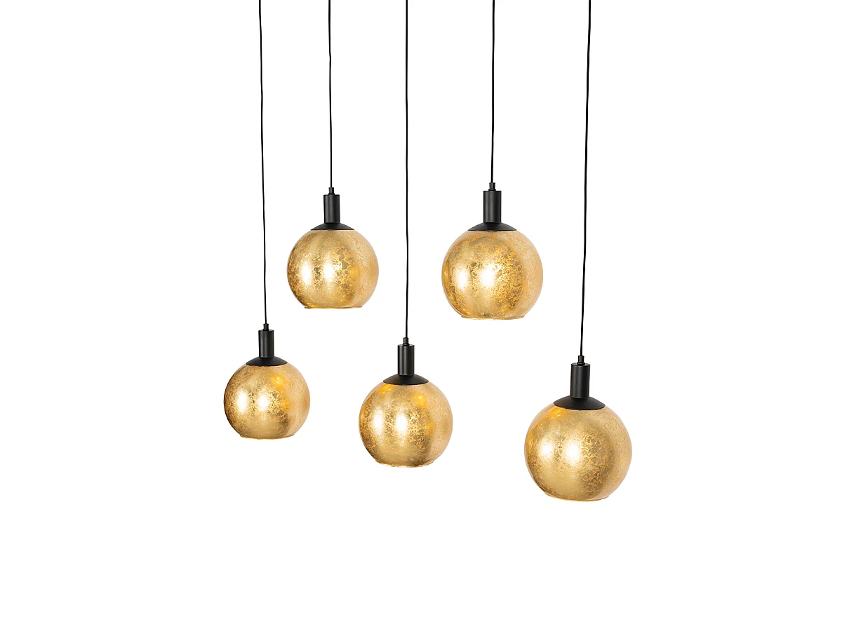 Suspension design noire avec verre doré 5 lumières - Bert