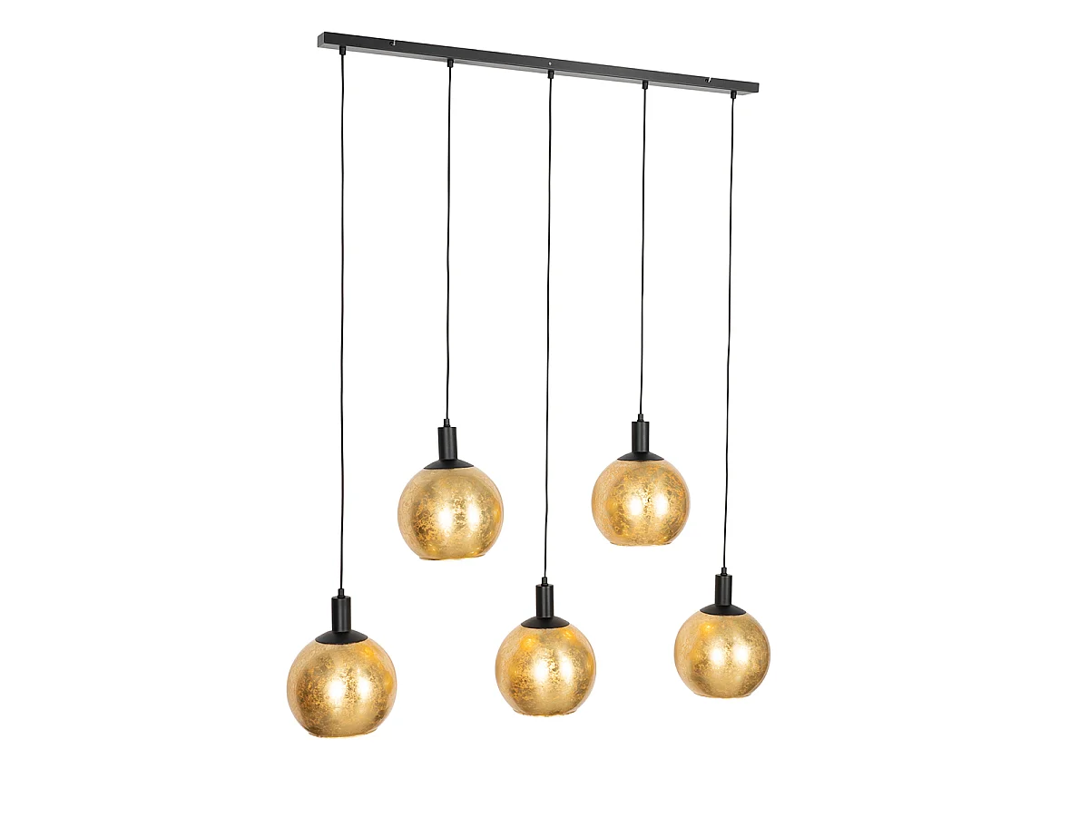 Suspension design noire avec verre doré 5 lumières - Bert