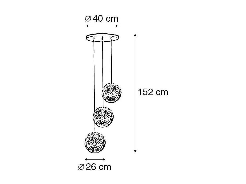 Suspension Art Déco ronde dorée 3 lumières - Maro