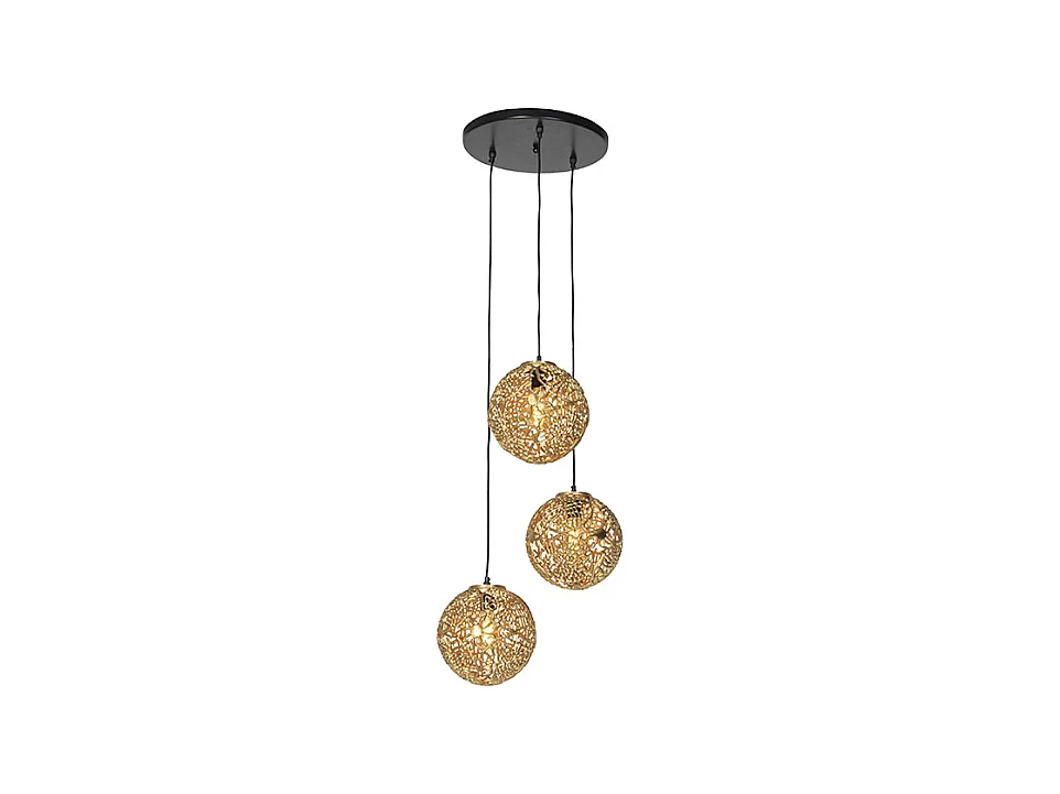 Suspension Art Déco ronde dorée 3 lumières - Maro