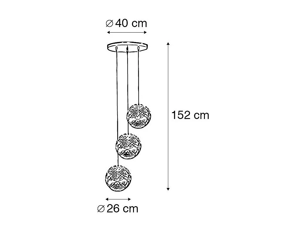 Suspension Art déco dorée ronde 3 lumières - Maro