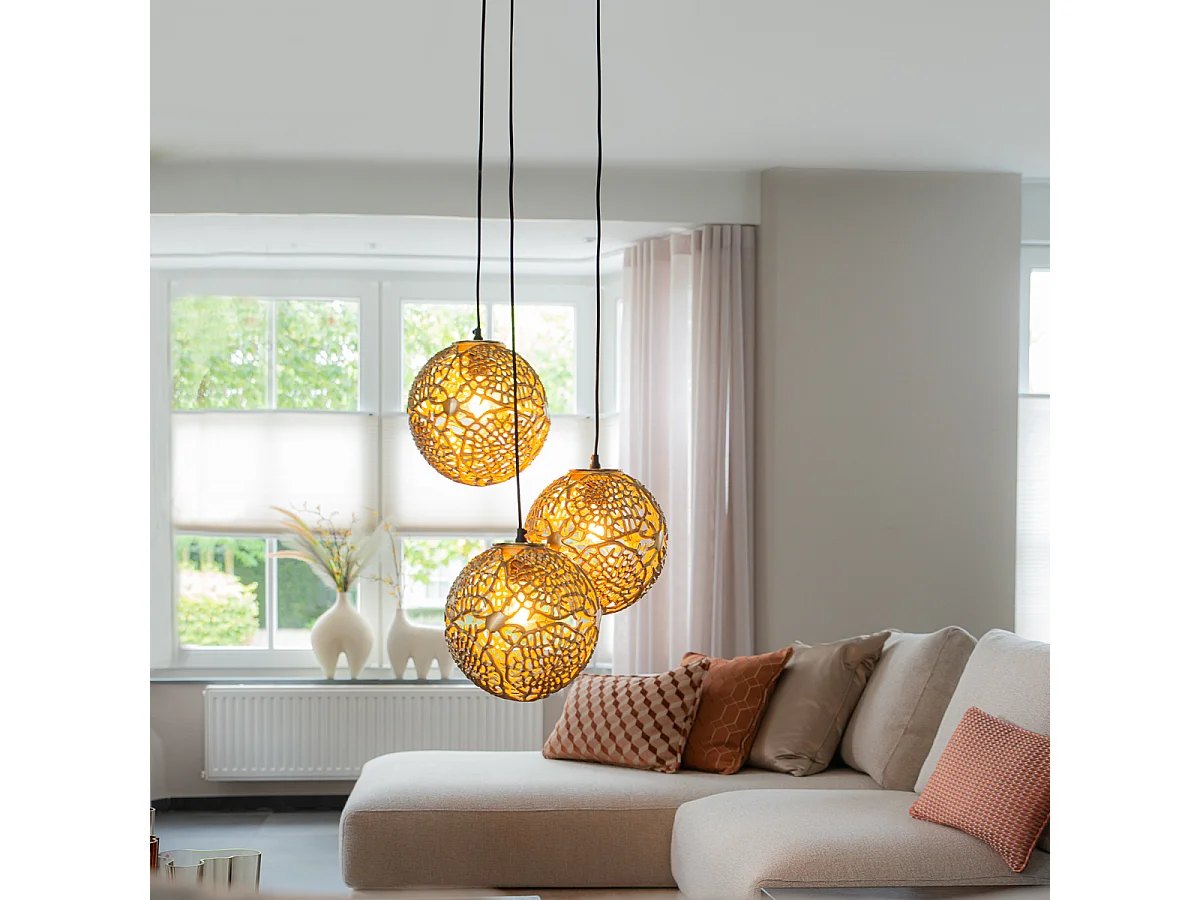 Suspension Art déco dorée ronde 3 lumières - Maro